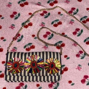 Striped Multicolor Embellished Crossbody Bag